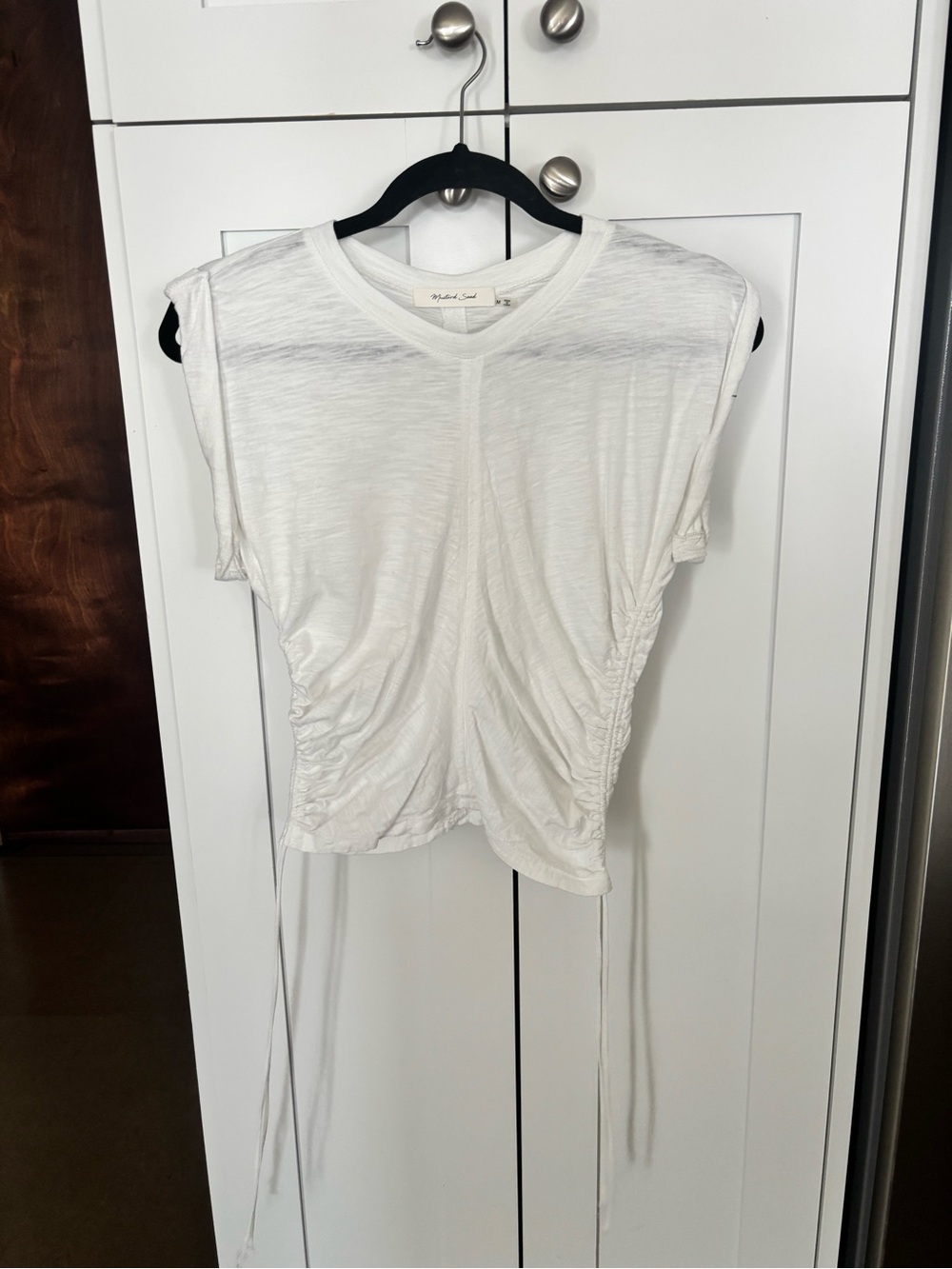 Mustard Seed White Sleeveless Ruched Side Tie Tank